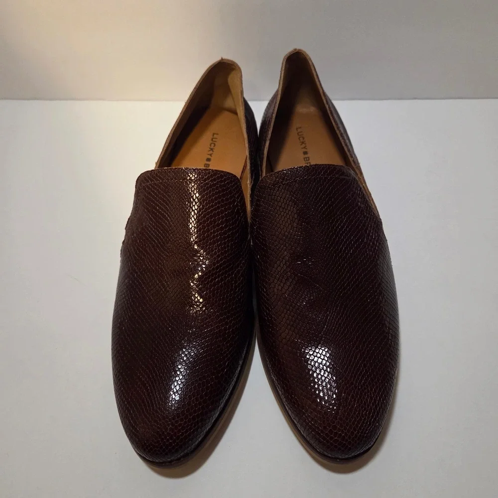 Lucky Brand Brown Snakeskin Embossed Leather Loafers Flats Womens 10M